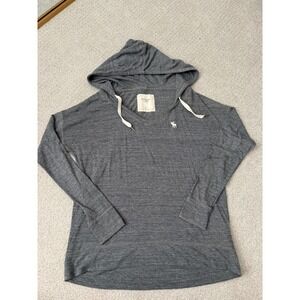 Abercrombie Fitch Y2k vintage Gray Heathered V Neck Hoodie Drawstrings Small